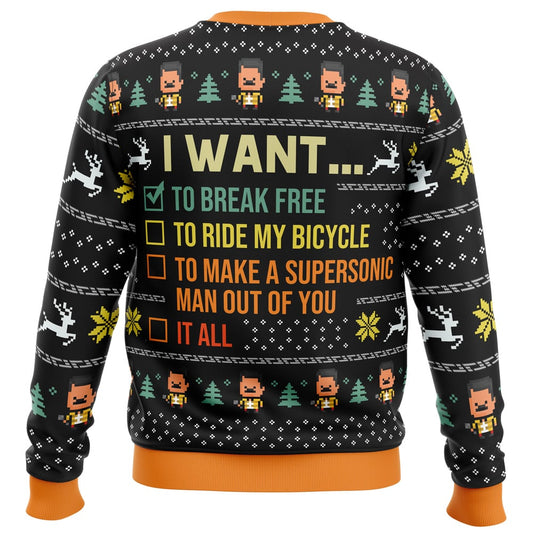 I Want To Break Free From Family Dinner Ugly Christmas Sweater - Christmas Jumper (back)