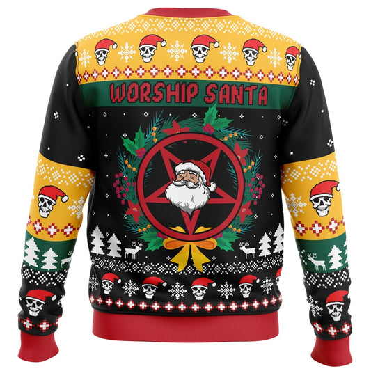 Worship Santa Ugly Christmas Sweater - Christmas Jumper (back)