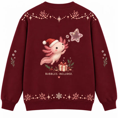 A Lotl Love Ugly Christmas Sweater - Christmas Jumper (back): axolotl blows bubble shaped like Christmas star