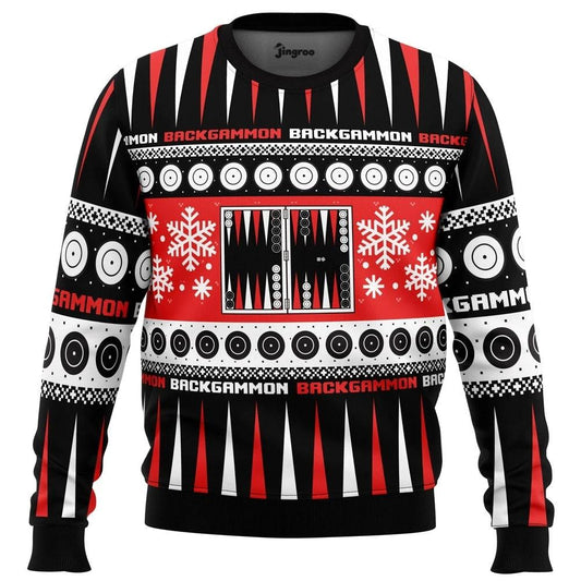 Backgammon By The Fire Ugly Christmas Sweater - Christmas Jumper (front)