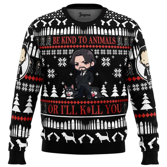 Be Kind To Animals Or Else Ugly Christmas Sweater - Christmas Jumper (front)