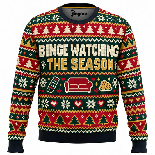 Binge Watching the Season Ugly Christmas Sweater - Christmas Jumper (front)