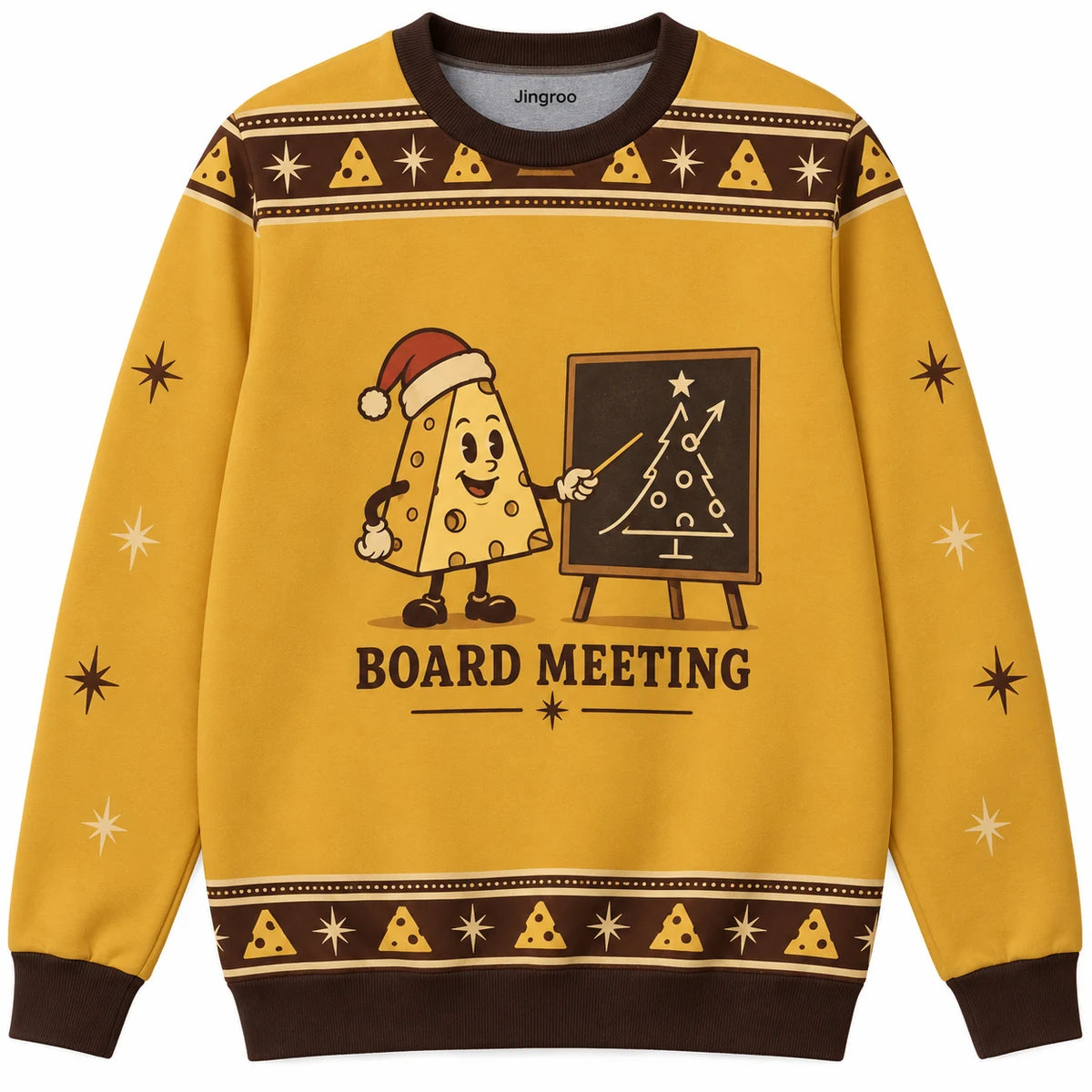 Board Meeting Ugly Christmas Sweater - Christmas Jumper (front): cheese wedge gives festive presentation at chalkboard