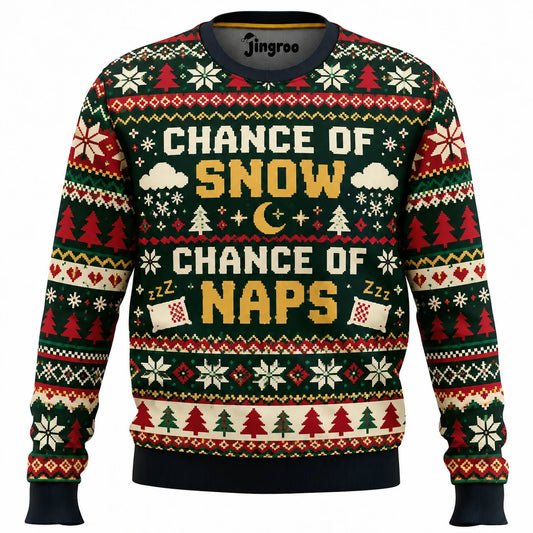 Chance of Snow Chance of Naps Ugly Christmas Sweater - Christmas Jumper (front)
