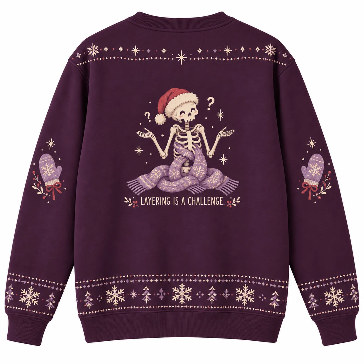 Chilled to the Bone Ugly Christmas Sweater - Christmas Jumper (back): skeleton scarf falls straight through ribcage