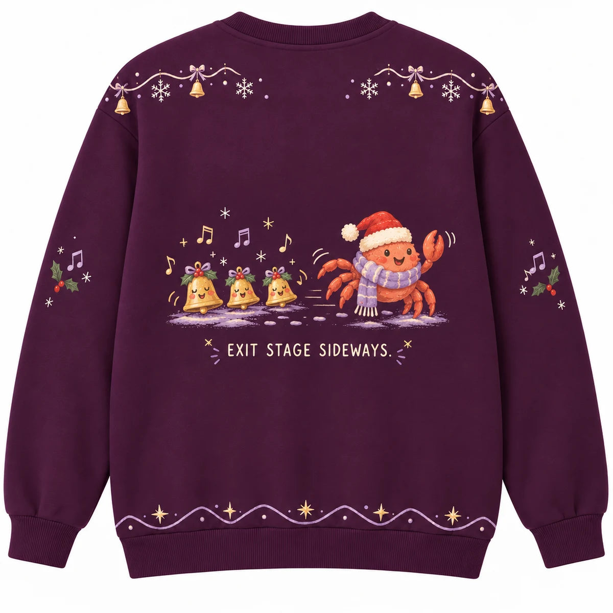 Claws for Applause Ugly Christmas Sweater - Christmas Jumper (back): crab walks sideways away from applause