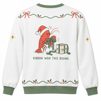 Claws for Celebration Ugly Christmas Sweater - Christmas Jumper (back): lobster accidentally ties claws together