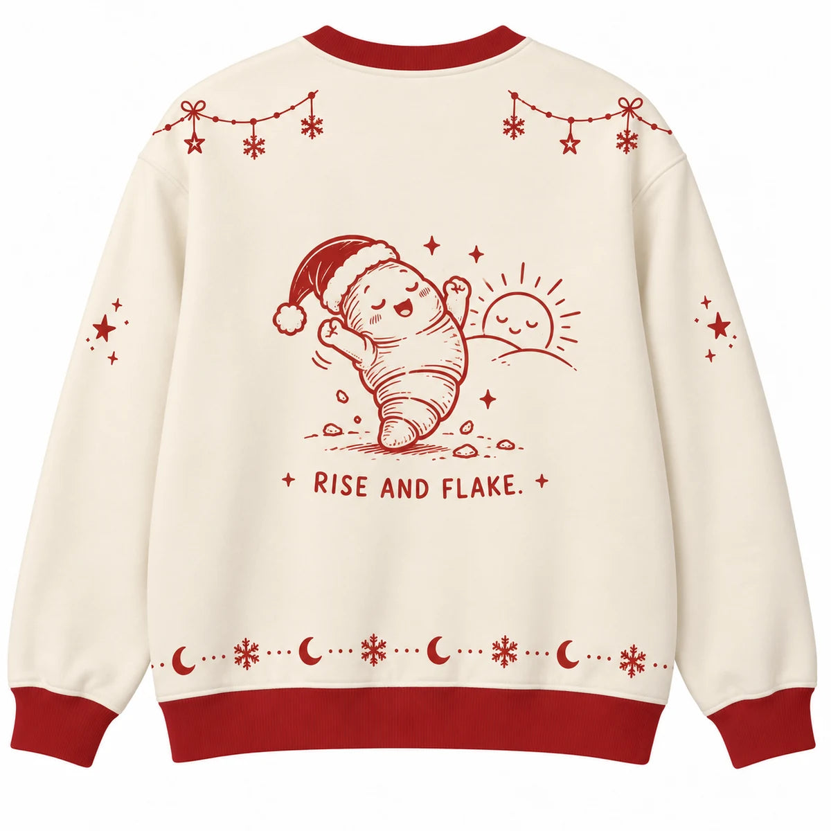 Crescent Crew Ugly Christmas Sweater - Christmas Jumper (back): croissant toasted golden by little sunrise