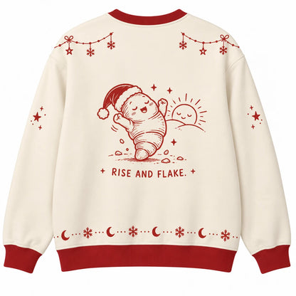 Crescent Crew Ugly Christmas Sweater - Christmas Jumper (back): croissant toasted golden by little sunrise