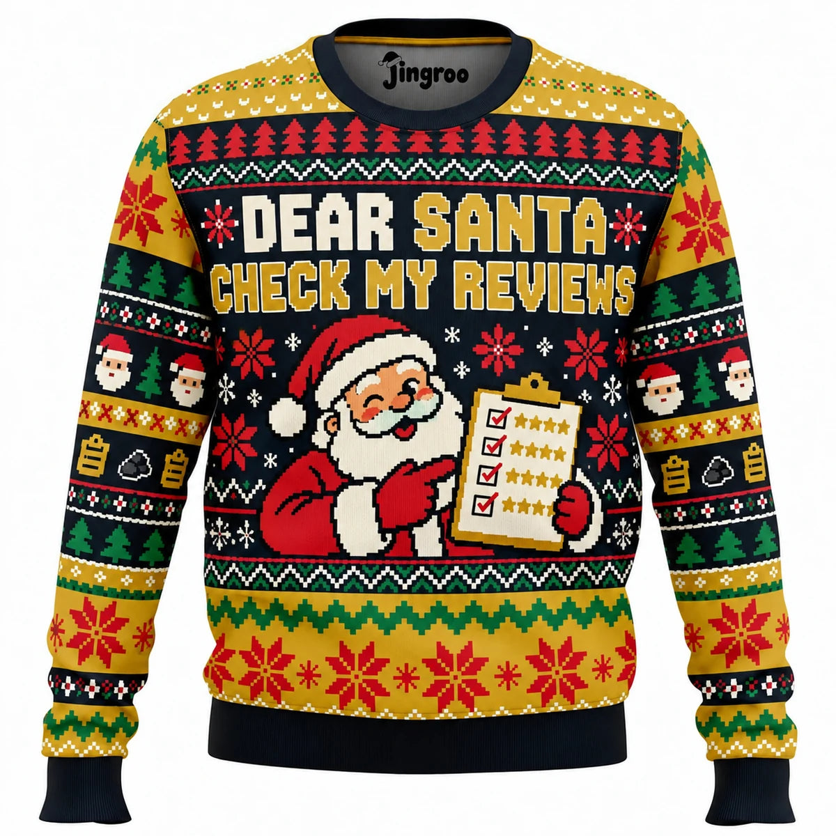 Dear Santa Check My Reviews Ugly Christmas Sweater - Christmas Jumper (front)