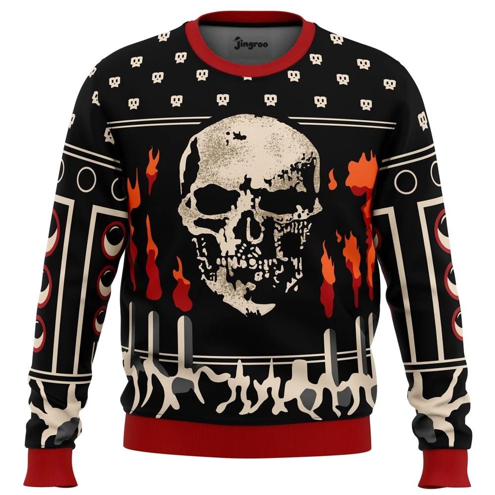 Death's Head Survivor Knit Ugly Christmas Sweater - Christmas Jumper (front)
