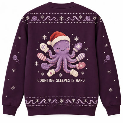 Deep Sea Knit Club Ugly Christmas Sweater - Christmas Jumper (back): kraken wears eight mismatched mittens proudly