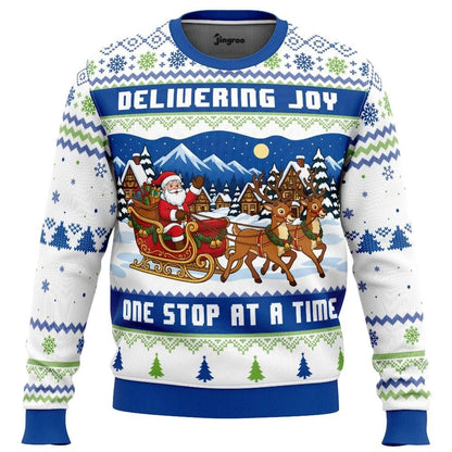 Delivering Joy One Stop At A Time Ugly Christmas Sweater - Christmas Jumper (front)