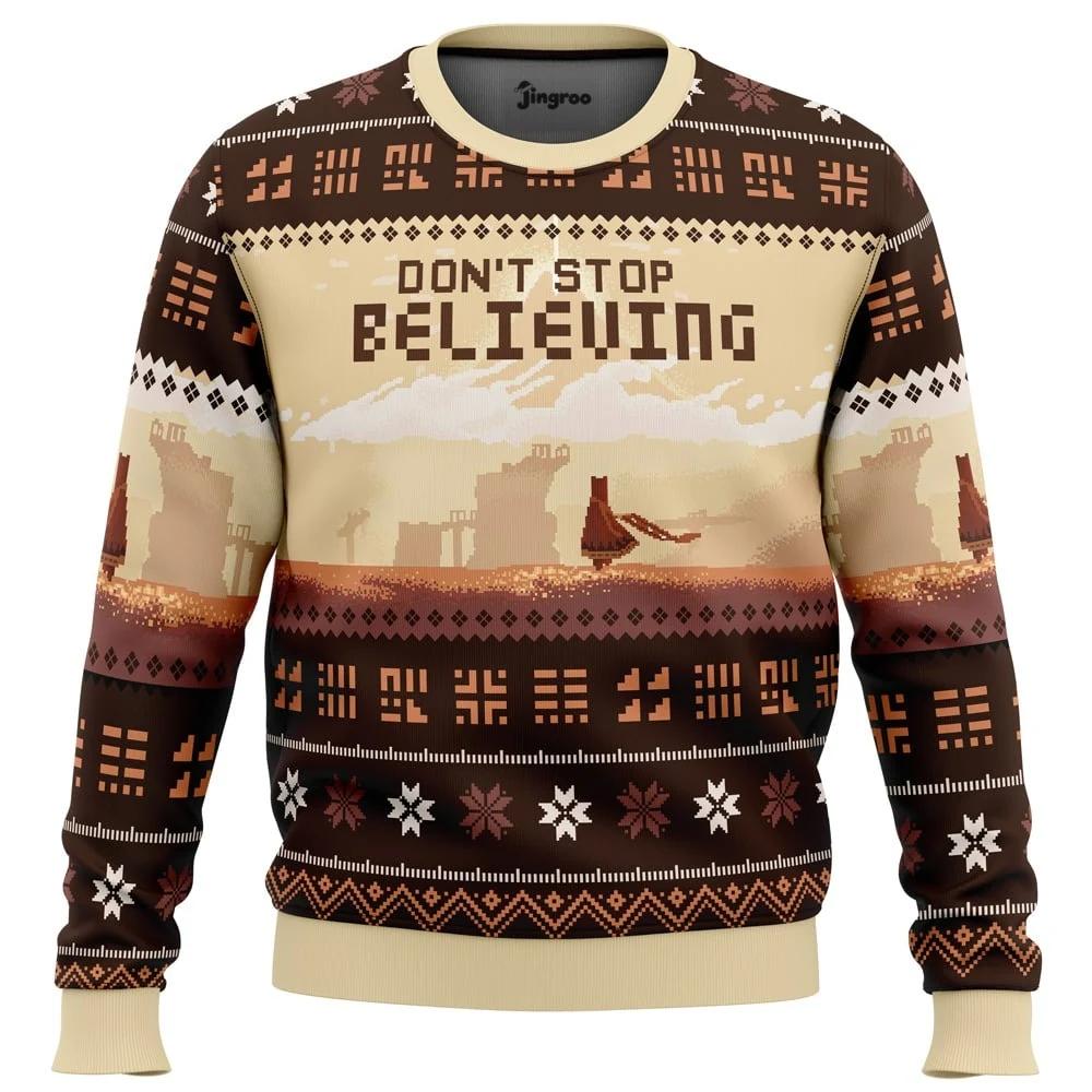 Don't Stop Believing (In Santa) Ugly Christmas Sweater - Christmas Jumper (front)