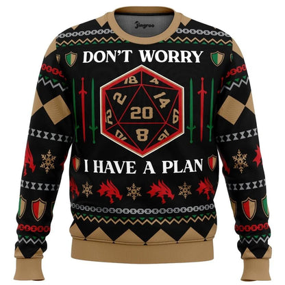 Don't Worry, I Have A Plan (Rolls Nat 1) Ugly Christmas Sweater - Christmas Jumper (front)