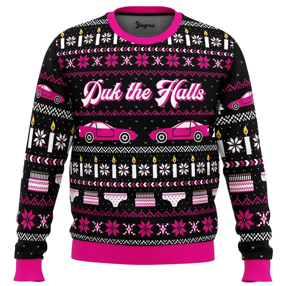 Duck The Halls Ugly Christmas Sweater - Christmas Jumper (front)