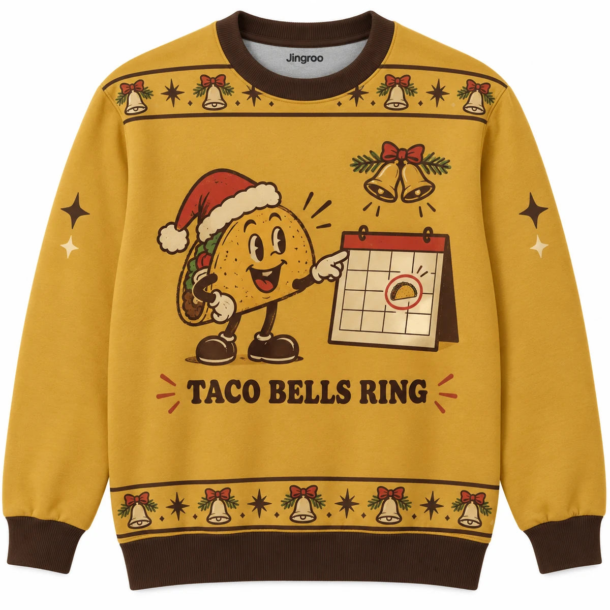 Every Day Is Taco Day Ugly Christmas Sweater - Christmas Jumper (front): taco in Santa hat points to calendar