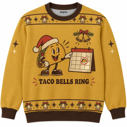 Every Day Is Taco Day Ugly Christmas Sweater - Christmas Jumper (front): taco in Santa hat points to calendar