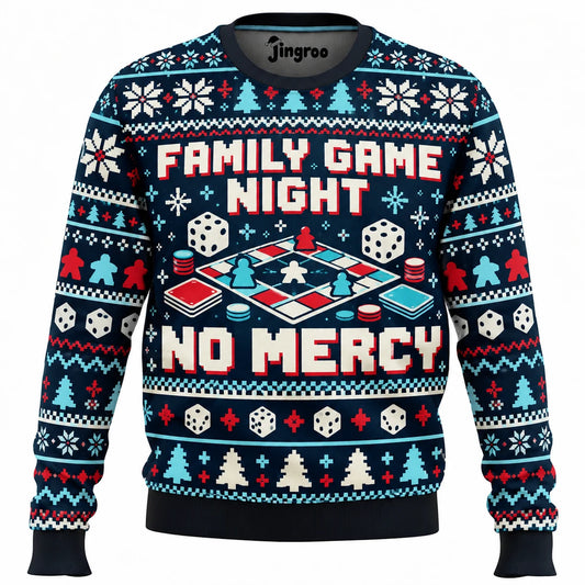 Family Game Night No Mercy Ugly Christmas Sweater - Christmas Jumper (front)