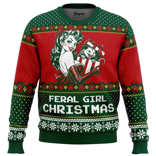 Feral Girl Festive Season Ugly Christmas Sweater - Christmas Jumper (front)