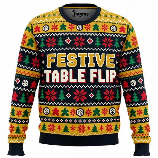 Festive Table Flip Ugly Christmas Sweater - Christmas Jumper (front)