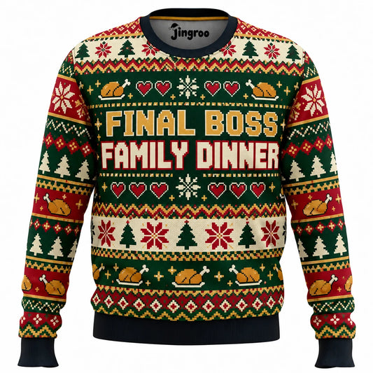 Final Boss Family Dinner Ugly Christmas Sweater - Christmas Jumper (front)