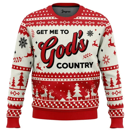 Get Me To God's Country Ugly Christmas Sweater - Christmas Jumper (front)