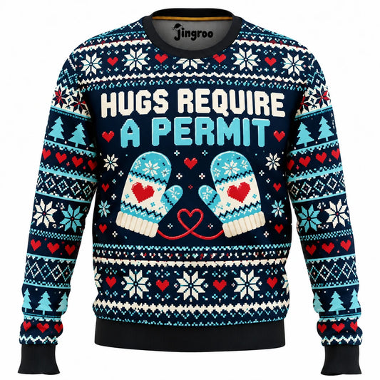 Hugs Require a Permit Ugly Christmas Sweater - Christmas Jumper (front)