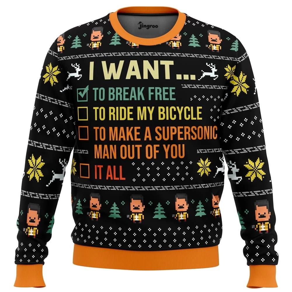 I Want To Break Free From Family Dinner Ugly Christmas Sweater - Christmas Jumper (front)