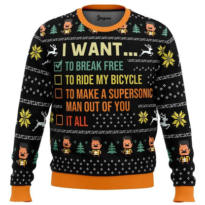 I Want To Break Free From Family Dinner Ugly Christmas Sweater - Christmas Jumper (front)