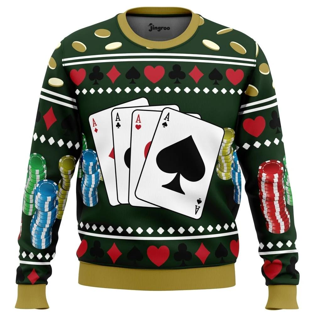 Lucky Gambler Holiday Knit Ugly Christmas Sweater - Christmas Jumper (front)