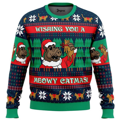 Meowy Catmas Ugly Christmas Sweater - Christmas Jumper (front)