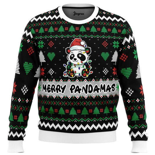 Merry Pandamas Ugly Christmas Sweater - Christmas Jumper (front)