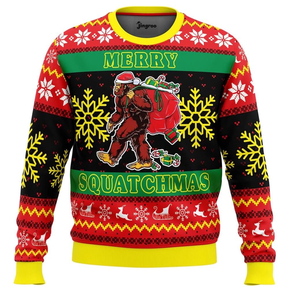 Merry Squatchmas Ugly Christmas Sweater - Christmas Jumper (front)