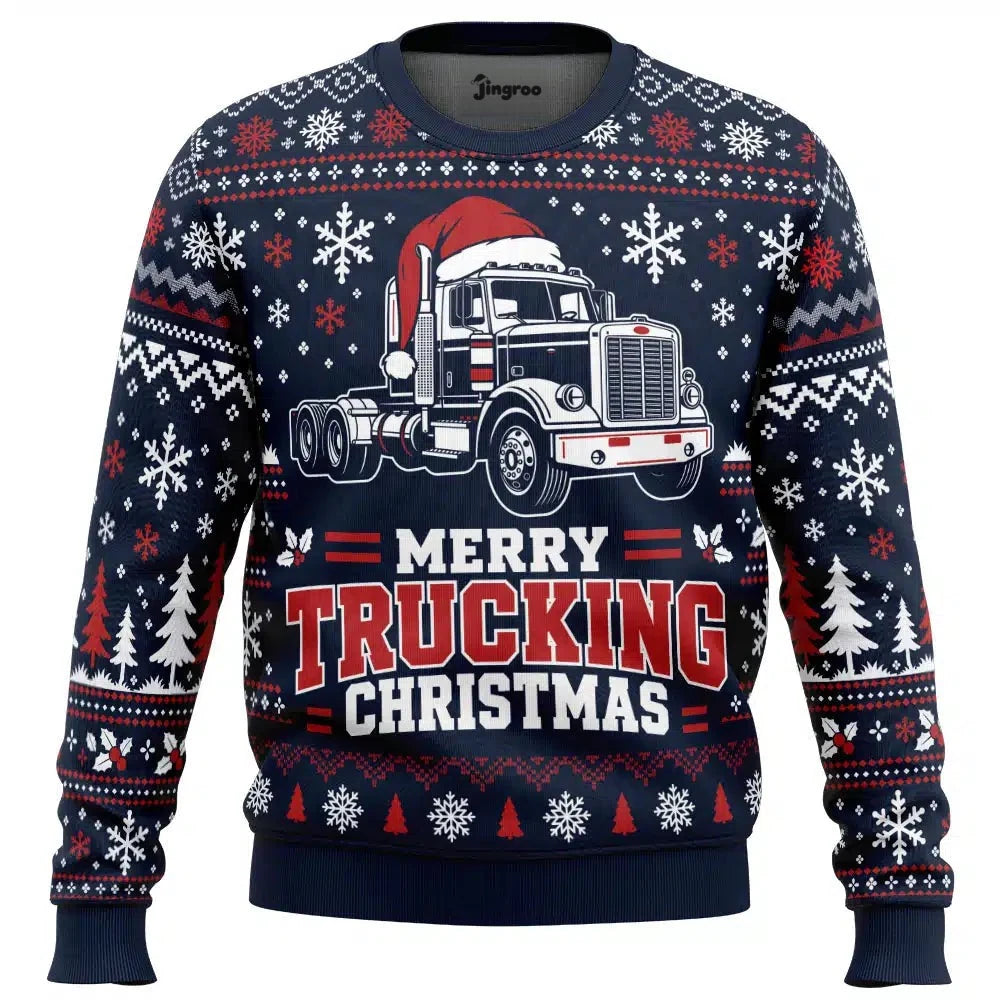 Merry Trucking Christmas Ugly Christmas Sweater - Christmas Jumper (front)