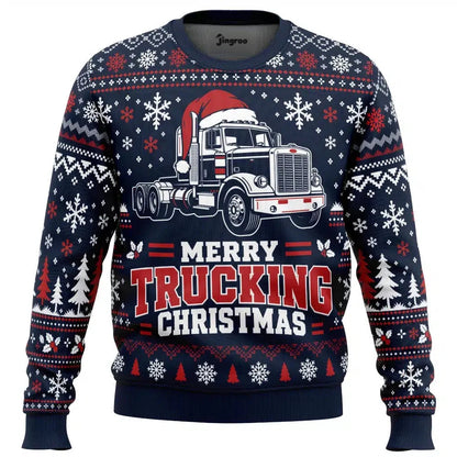 Merry Trucking Christmas Ugly Christmas Sweater - Christmas Jumper (front)