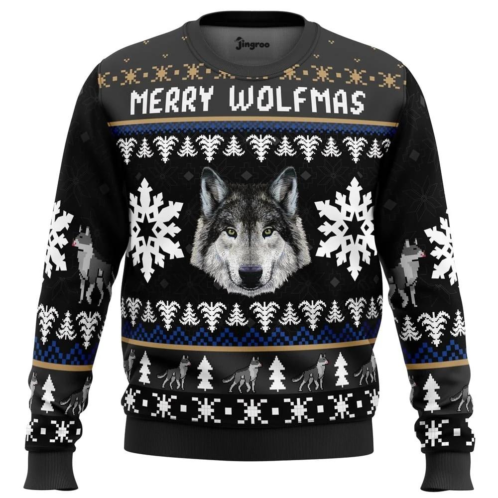 Merry Wolfmas Ugly Christmas Sweater - Christmas Jumper (front)
