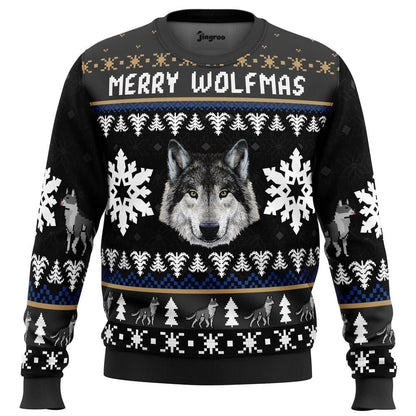 Merry Wolfmas Ugly Christmas Sweater - Christmas Jumper (front)