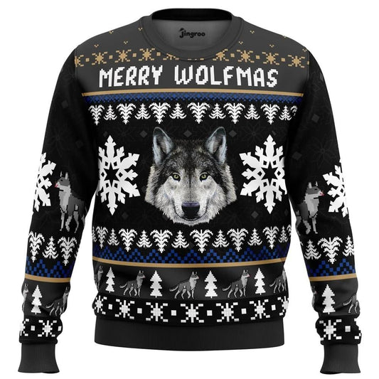 Merry Wolfmas Ugly Christmas Sweater - Christmas Jumper (front)
