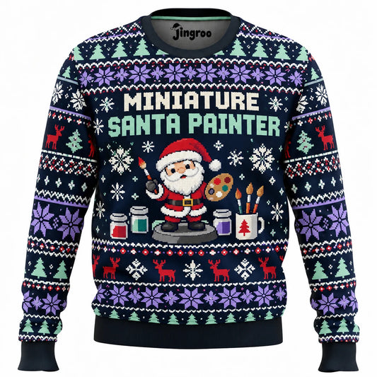 Miniature Santa Painter Ugly Christmas Sweater - Christmas Jumper (front)