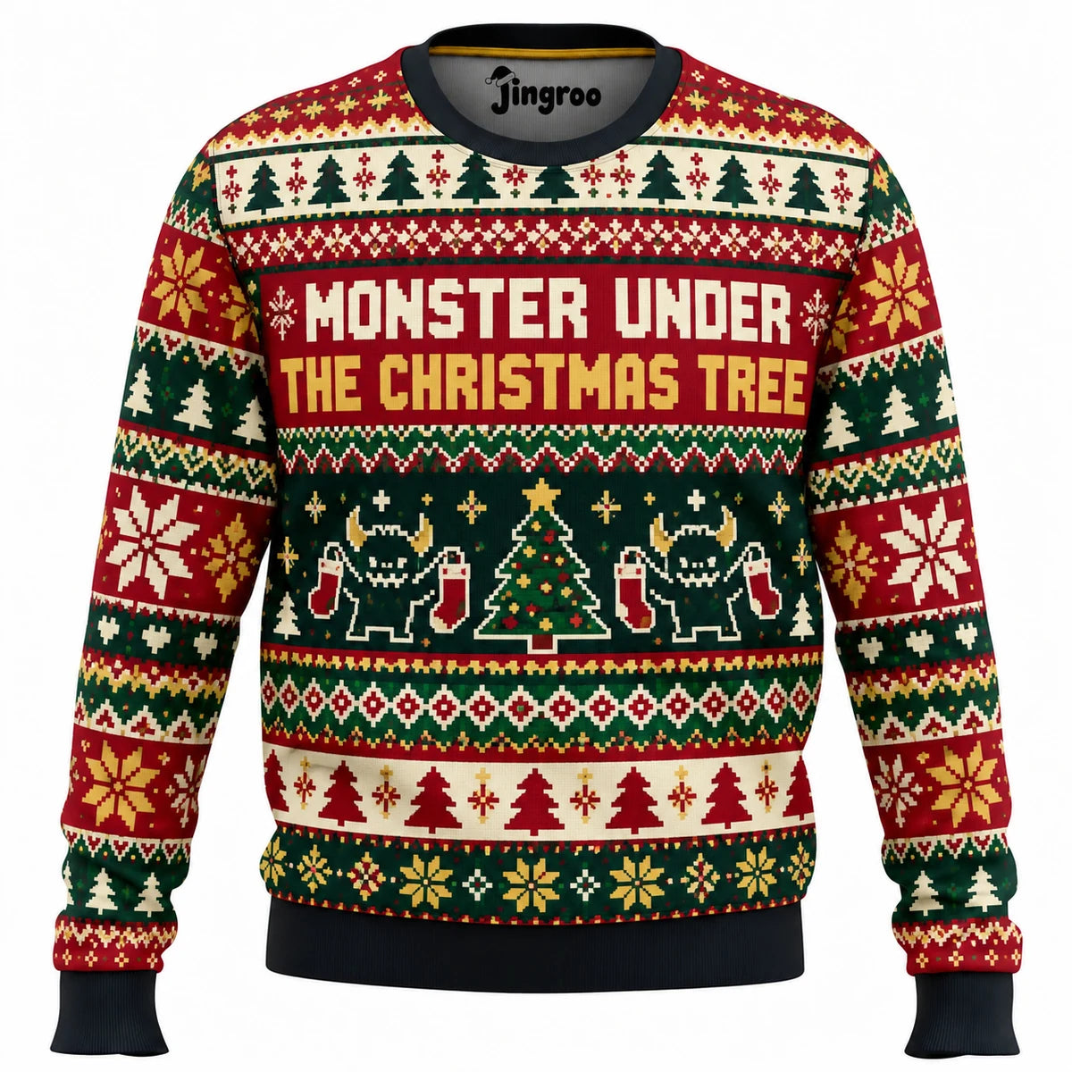 Monster Under the Christmas Tree Ugly Christmas Sweater - Christmas Jumper (front)