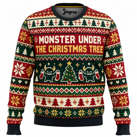 Monster Under the Christmas Tree Ugly Christmas Sweater - Christmas Jumper (front)