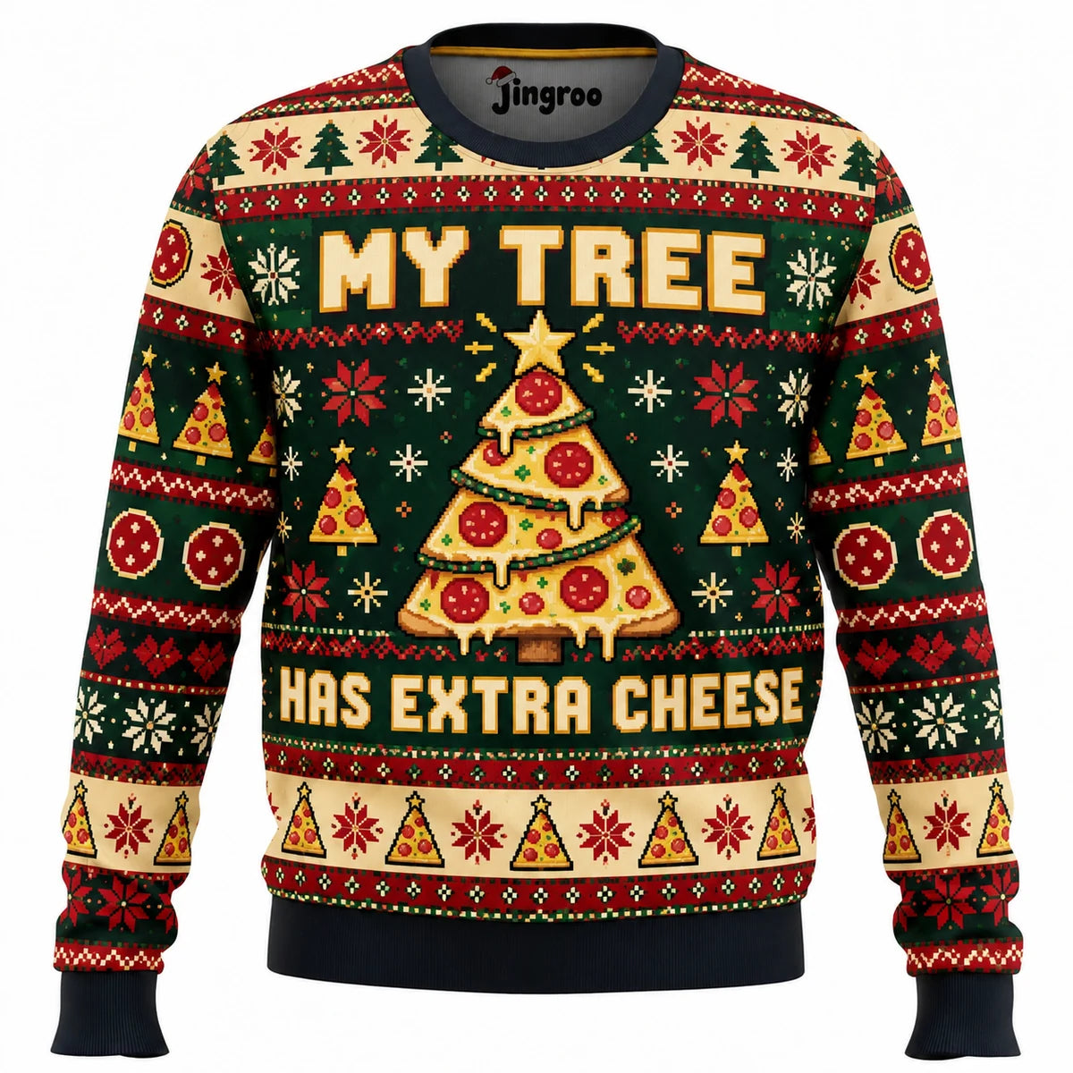 My Tree Has Extra Cheese Ugly Christmas Sweater - Christmas Jumper (front)
