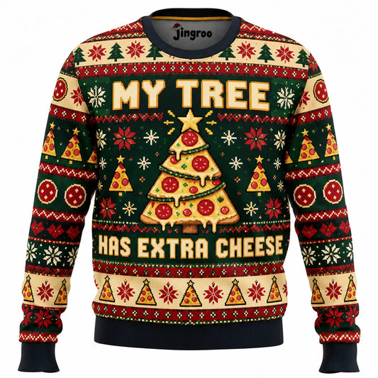My Tree Has Extra Cheese Ugly Christmas Sweater - Christmas Jumper (front)