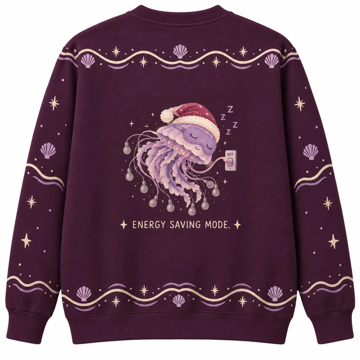 Naturally Lit Ugly Christmas Sweater - Christmas Jumper (back): jellyfish switches self off wearing sleep mask