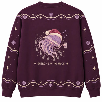 Naturally Lit Ugly Christmas Sweater - Christmas Jumper (back): jellyfish switches self off wearing sleep mask