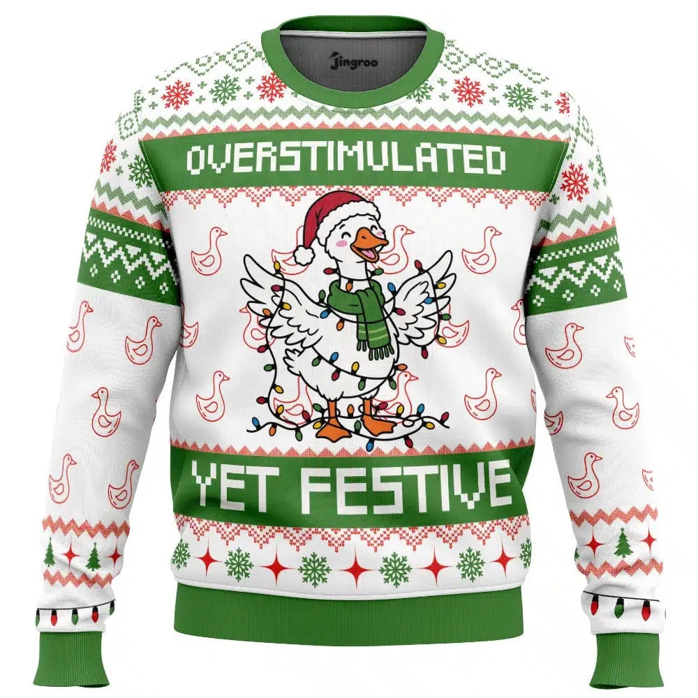 Overstimulated Yet Festive Ugly Christmas Sweater - Christmas Jumper (front)