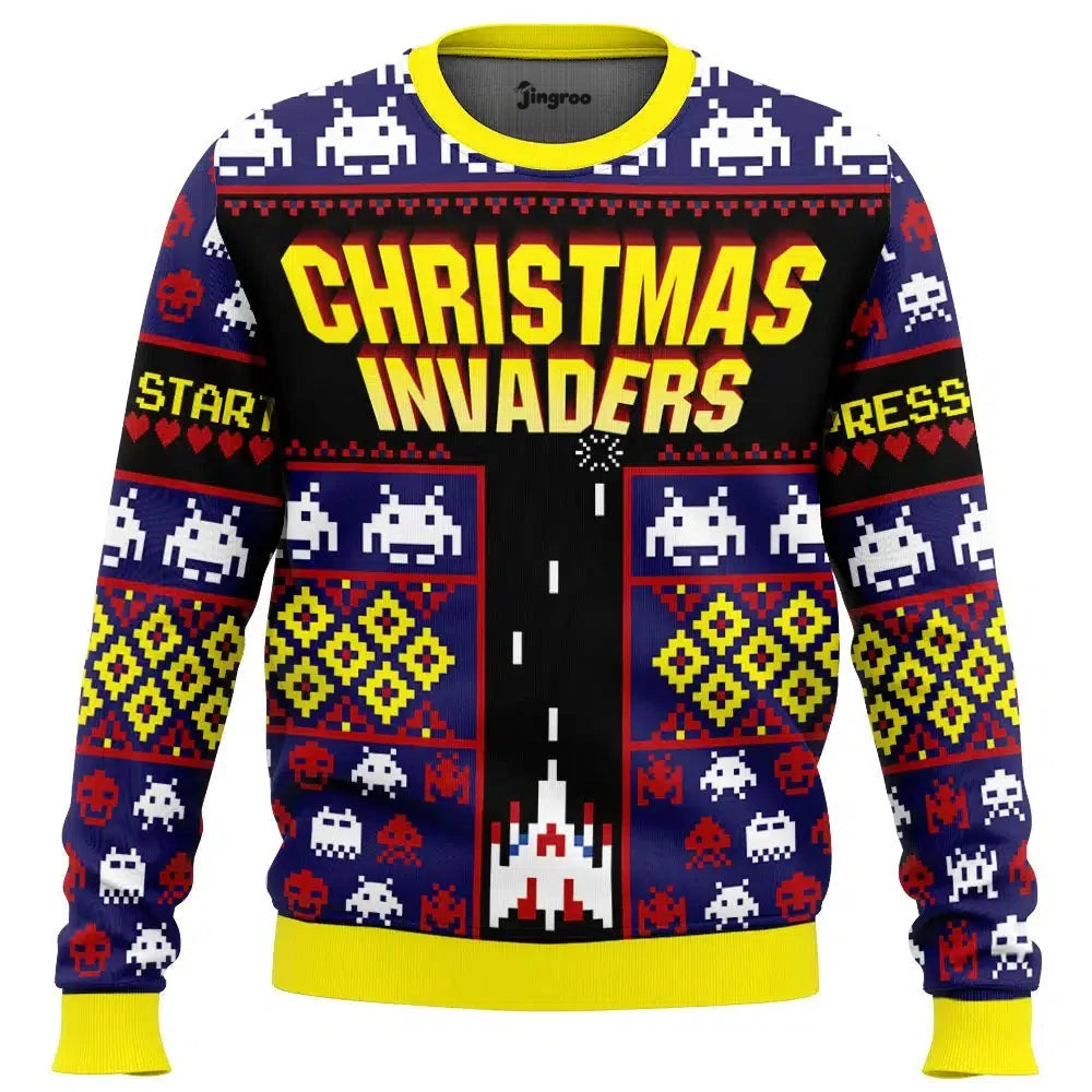 Pixel Invaders From The North Pole Ugly Christmas Sweater - Christmas Jumper (front)