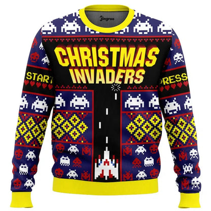 Pixel Invaders From The North Pole Ugly Christmas Sweater - Christmas Jumper (front)