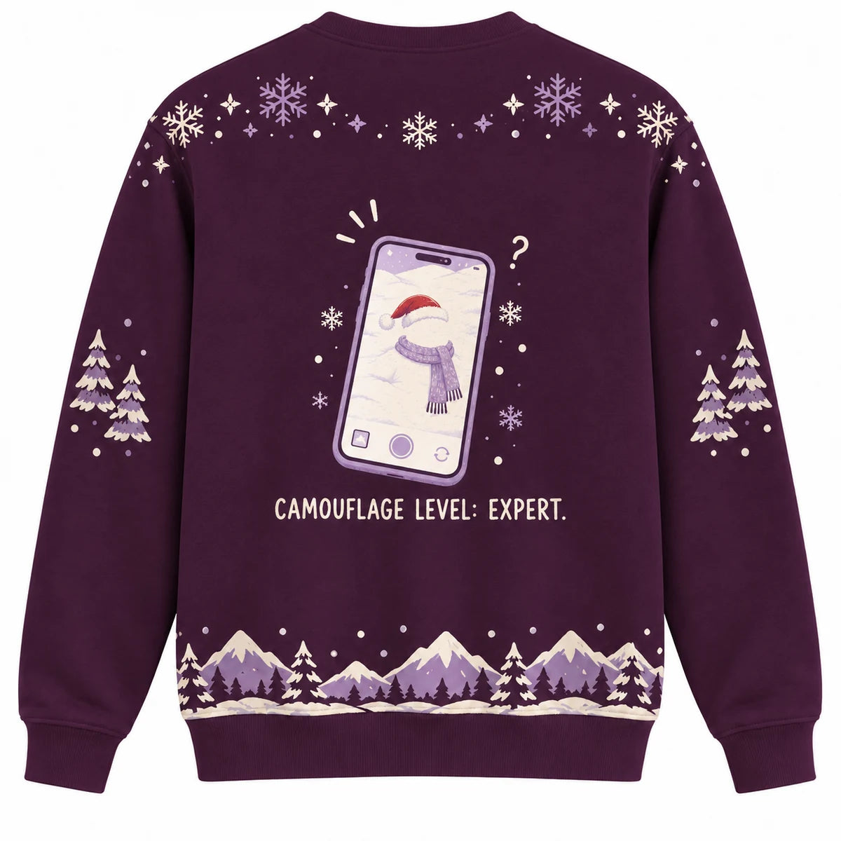 Proof I Was Here Ugly Christmas Sweater - Christmas Jumper (back): phone image shows only white snow and floating scarf